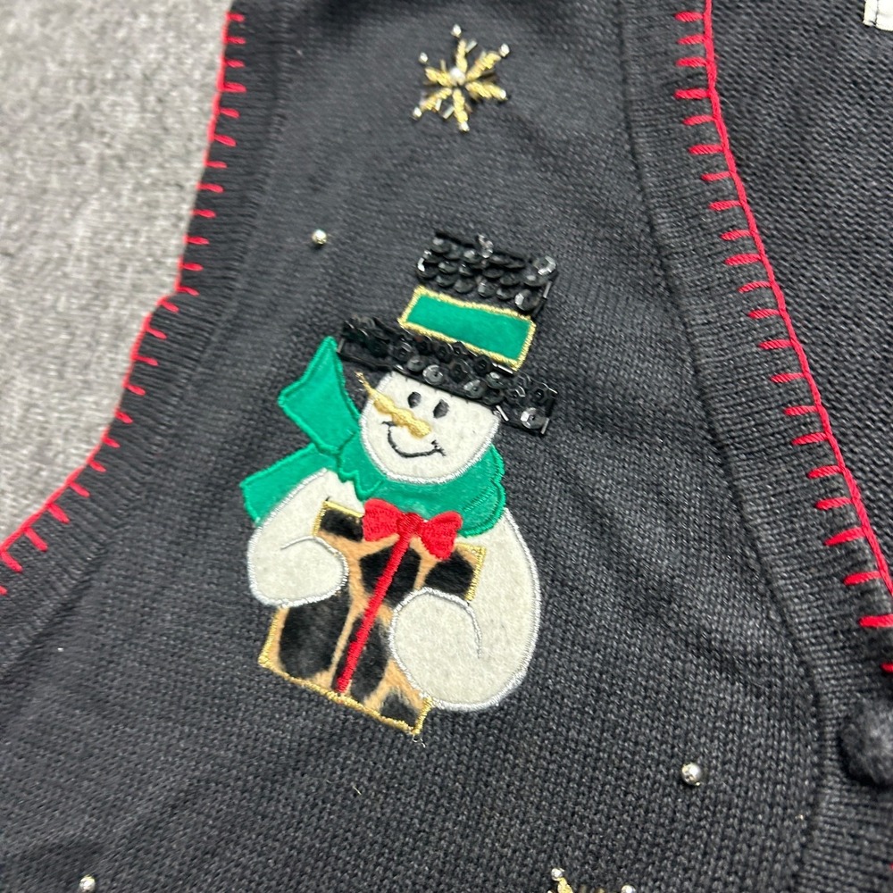 Christmas Sweater Vest Victoria Jones 2X Pearl Beaded Snowman Ugly - Picture 6 of 9